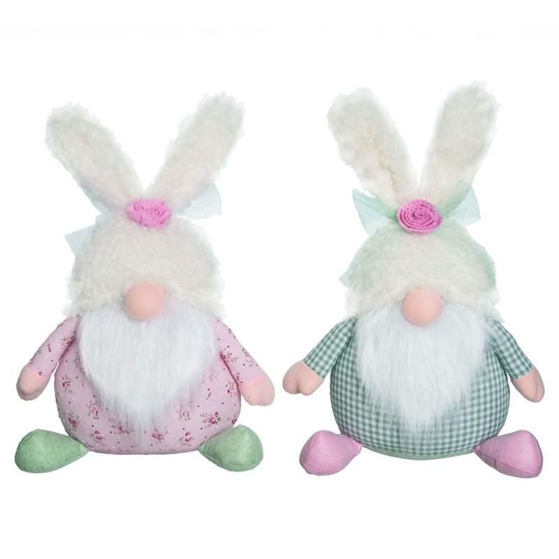 Transpac Plush Elegant Bunny Gnome Sitter, Set Of 2, Assortment
