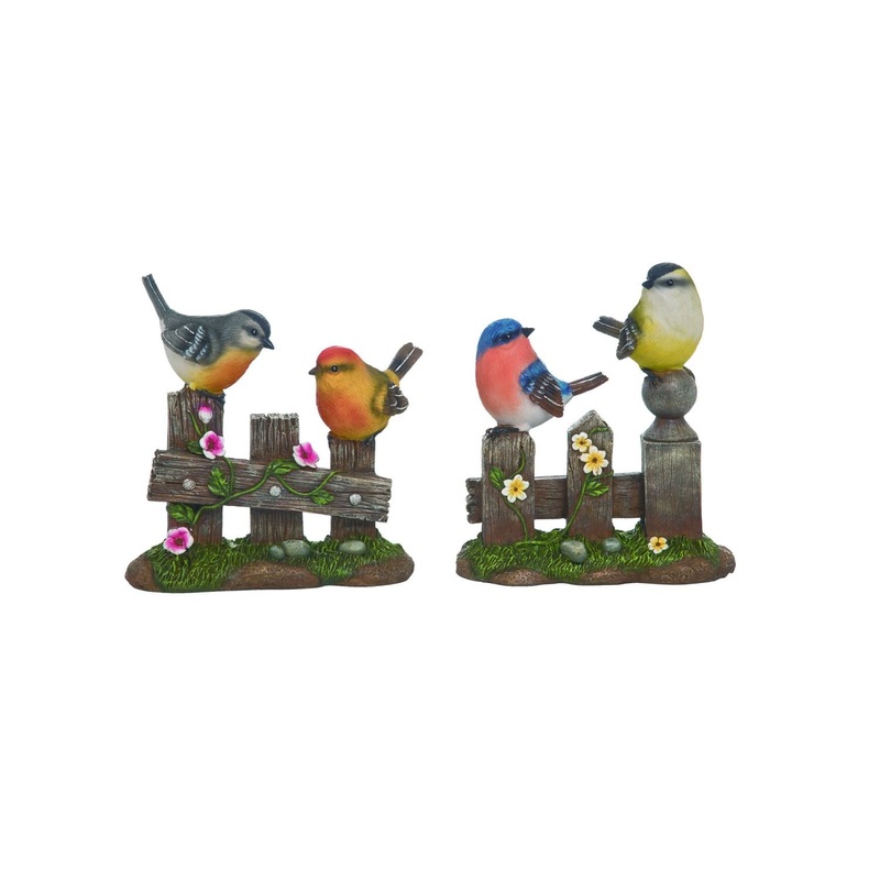 Transpac Resin Bird On Fence Decor, Set Of 2, Assortment