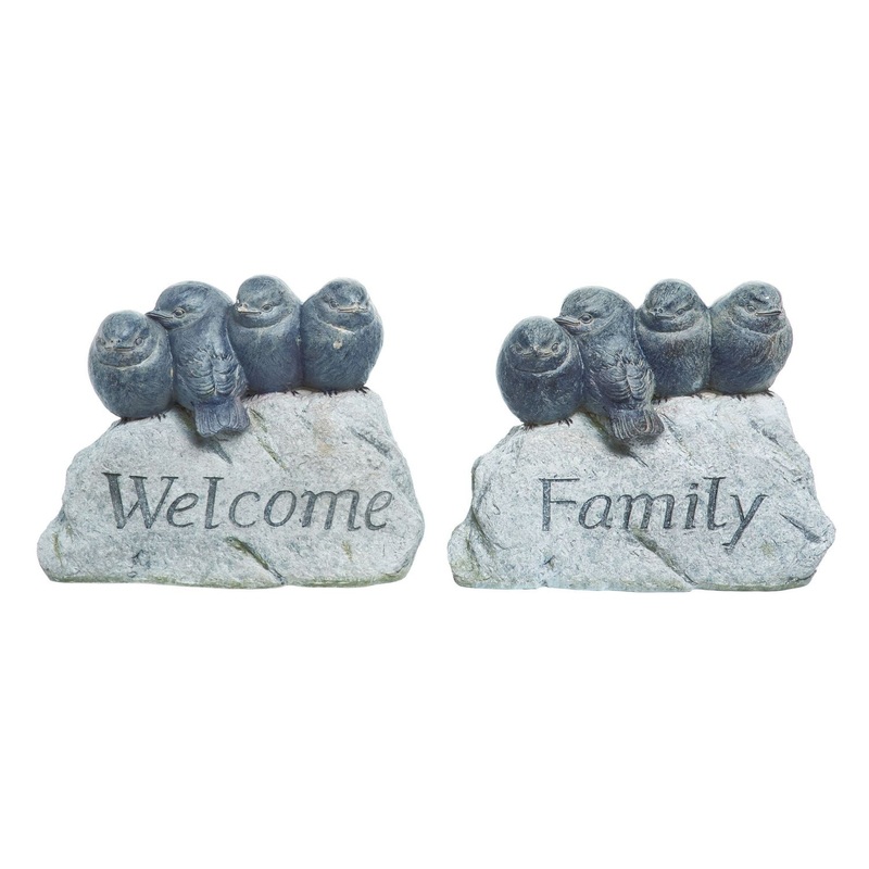 Transpac Resin Birds Garden Stone, Set Of 2, Assortment