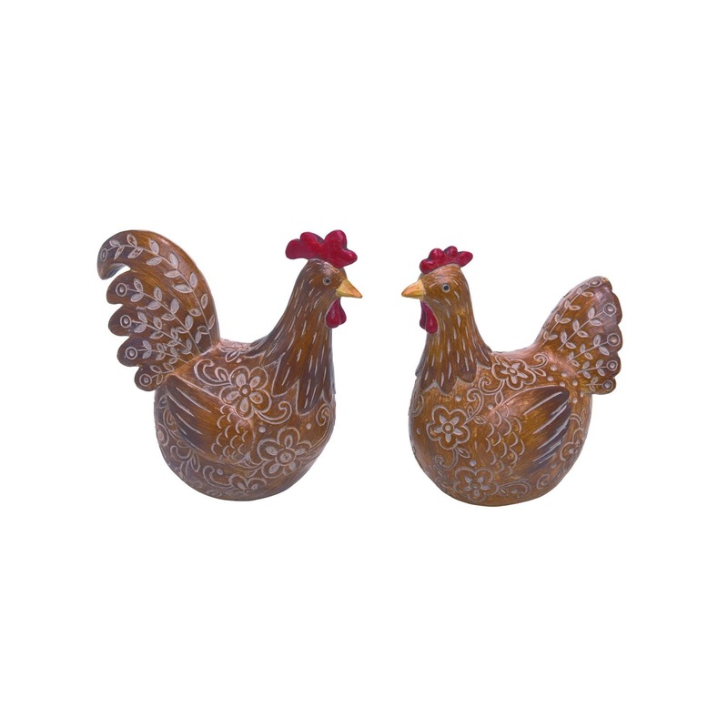 Transpac Resin Crafted Chicken, Set Of 2, Assortment