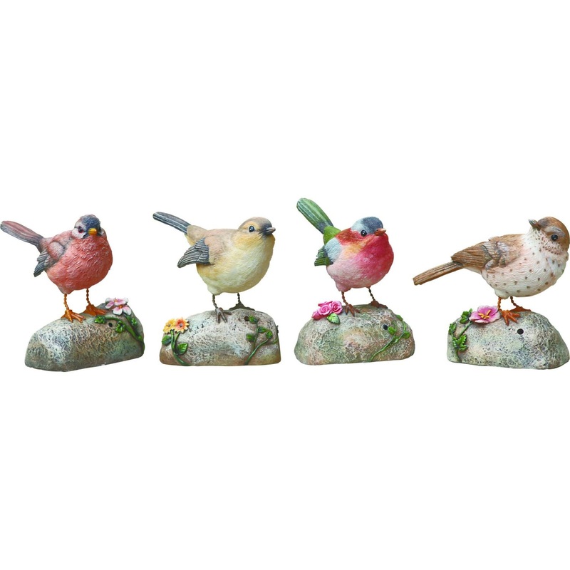 Transpac Resin Motion Sensor Bird/Rock, Set Of 4, Assortment