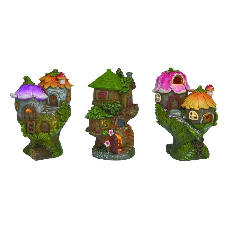 Transpac Resin Solar Light Up Fairy Home, Set Of 3, Assortment