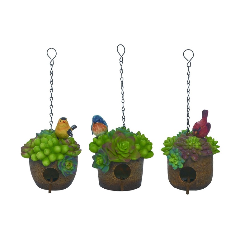 Transpac Resin Succulent Planter Birdhouse, Set Of 3, Assortment