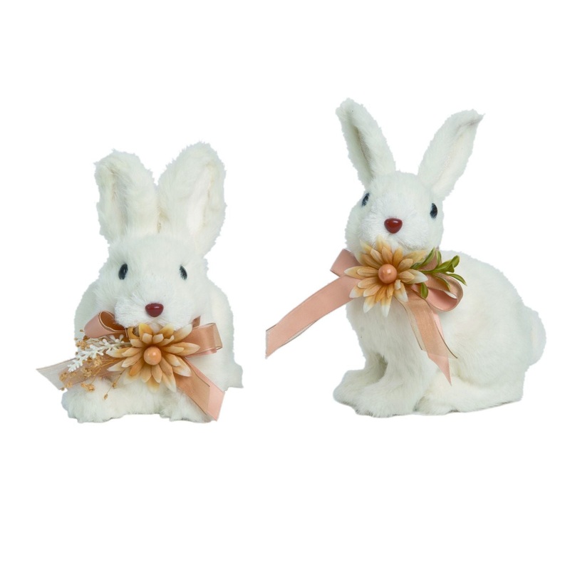 Transpac Small Foam Neutral Rose Bunny Decor, Set Of 2, Assortment