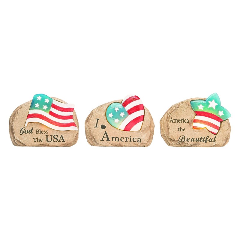 Transpac Solar Resin Americana Garden Stone, Set Of 3, Assortment
