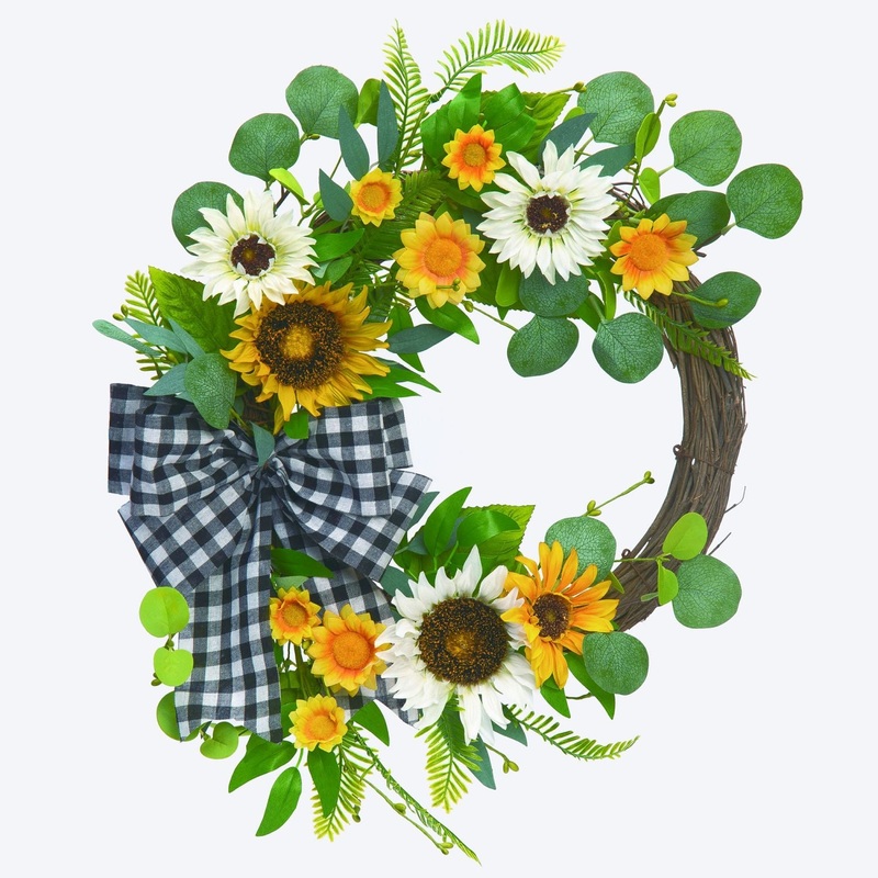 Transpac Sunflower & Gingham Wreath