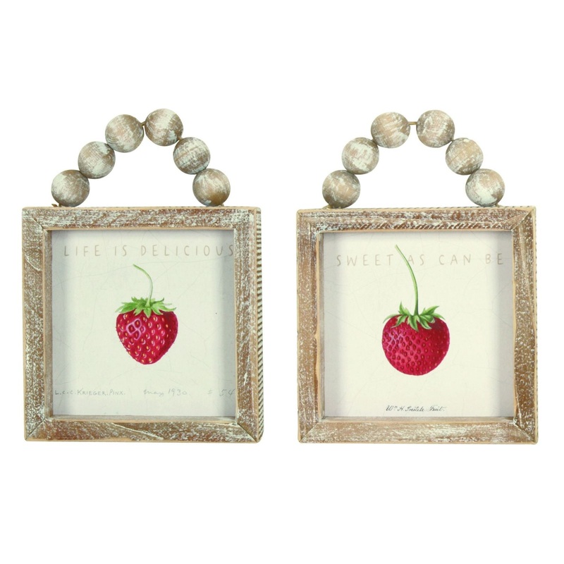 Transpac Wood Beaded Strawberry Decor, Set Of 2, Assortment