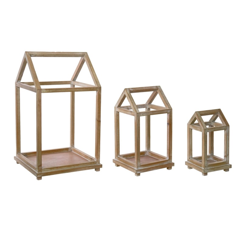 Transpac Wood Framed Lanterns, Set Of 3