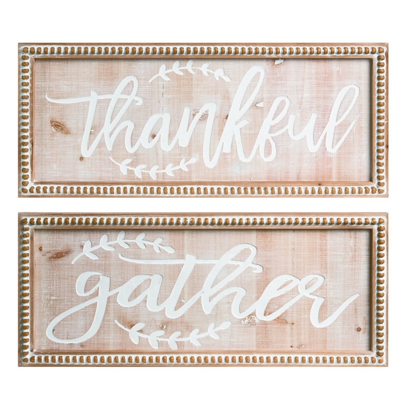 Transpac Wood Hobnail Routed Sign, Set Of 2, Assortment