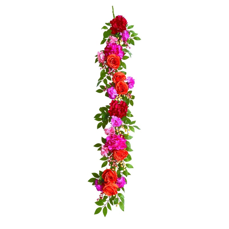 Transpac Bright Carnation & Peony Garland