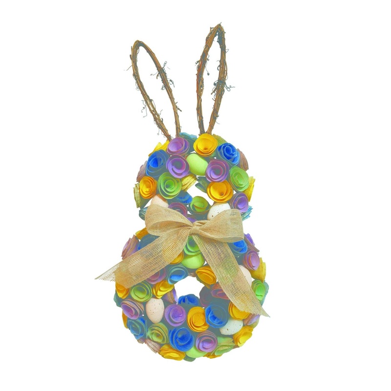 Transpac Bright Wood Curl Flower & Egg Bunny Shaped Wreath