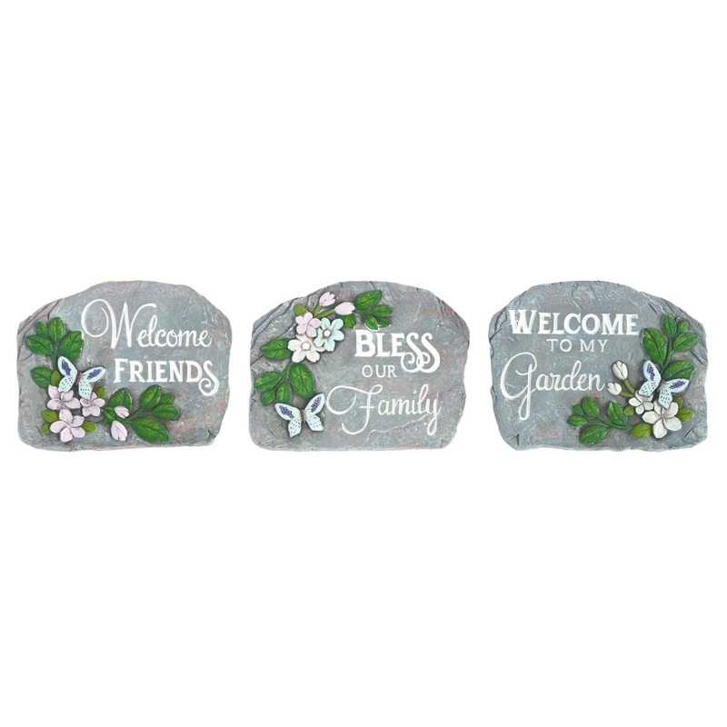 Transpac Cement Butterfly Stepping Stone, Set Of 3, Assortment