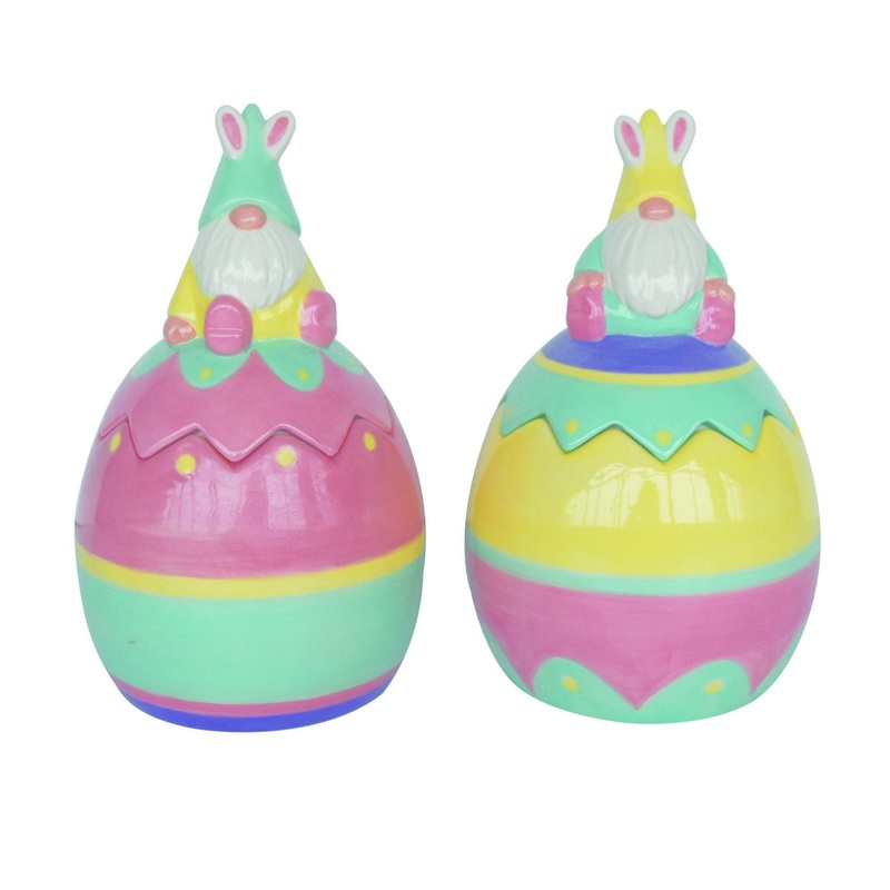 Transpac Dolomite Easter Gnome Candy Jar, Set Of 2, Assortment