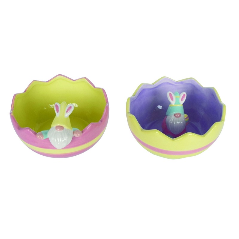 Transpac Dolomite Easter Gnome Snack Bowls, Set Of 2, Assortment