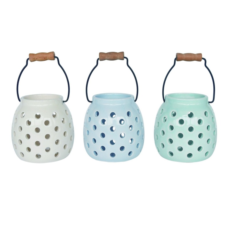 Transpac Dolomite Pattern Cut Out Candle Holder, Set Of 3, Assortment