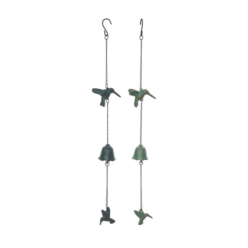 Transpac Iron Hummingbird Bell, Set Of 2, Assortment