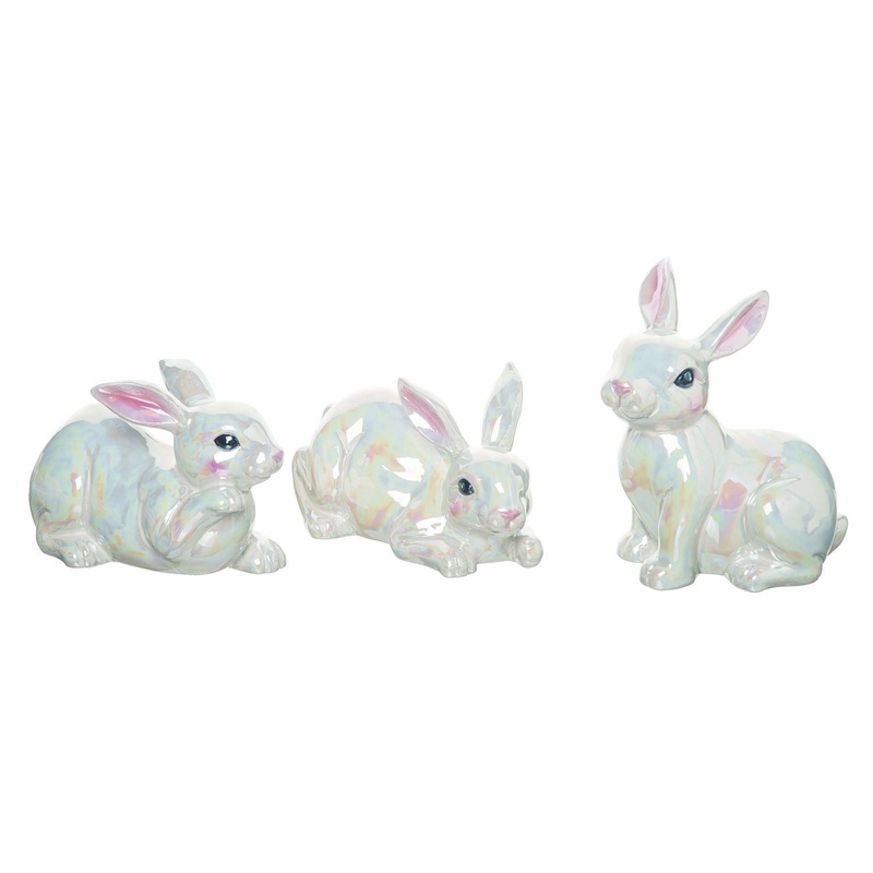 Transpac Large Dolomite Iridescent Bunny, Set Of 3, Assortment