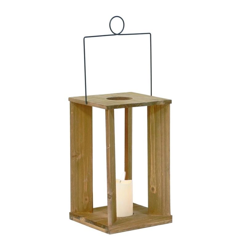 Transpac Large Wood/Metal Geometric Lantern