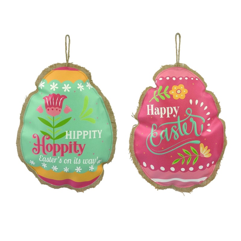 Transpac Linen Stuffed Egg Door Decor, Set Of 2, Assortment