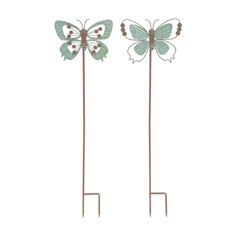 Transpac Metal Beaded Butterfly Yard Stake KD, Set Of 2, Assortment