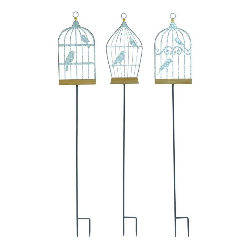 Transpac Metal Cage Bird Yard Stake KD, Set Of 3, Assortment