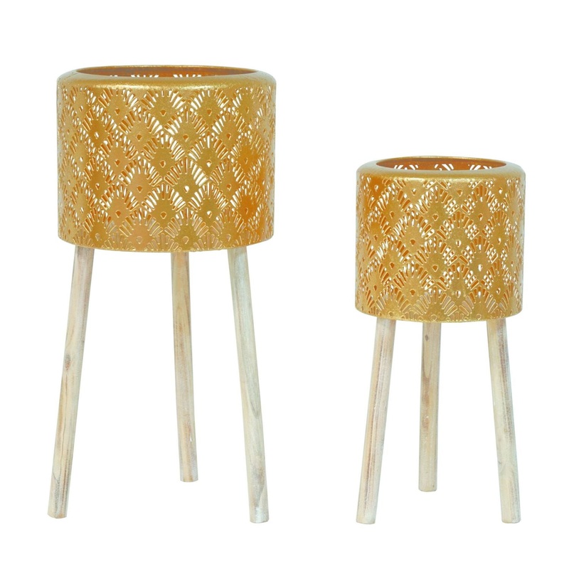 Transpac Metal Metallic Plant Stand, Set Of 2 KD