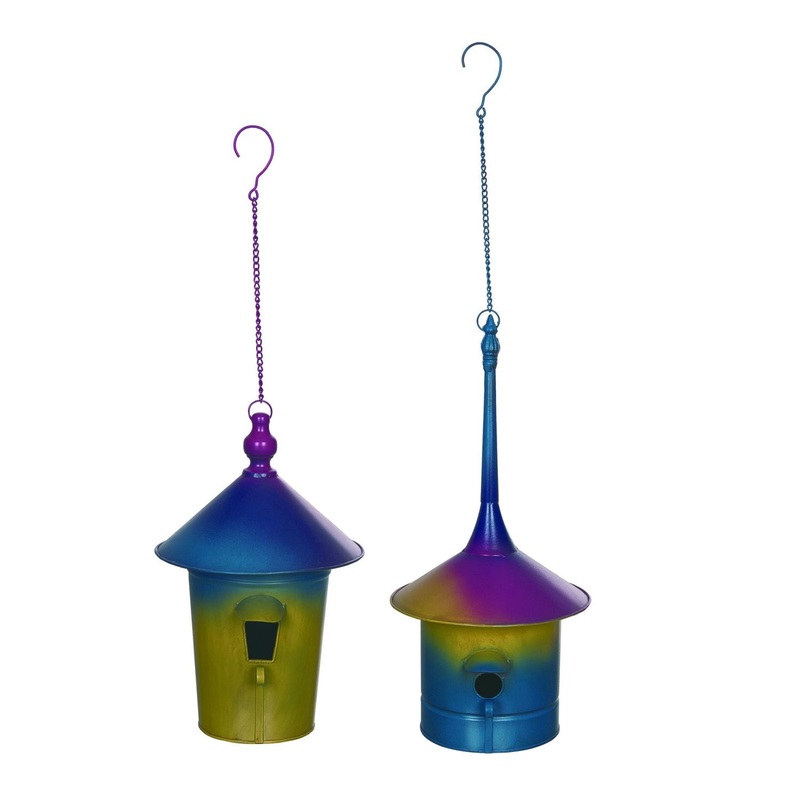 Transpac Metal Rainbow Birdhouse, Set Of 2, Assortment