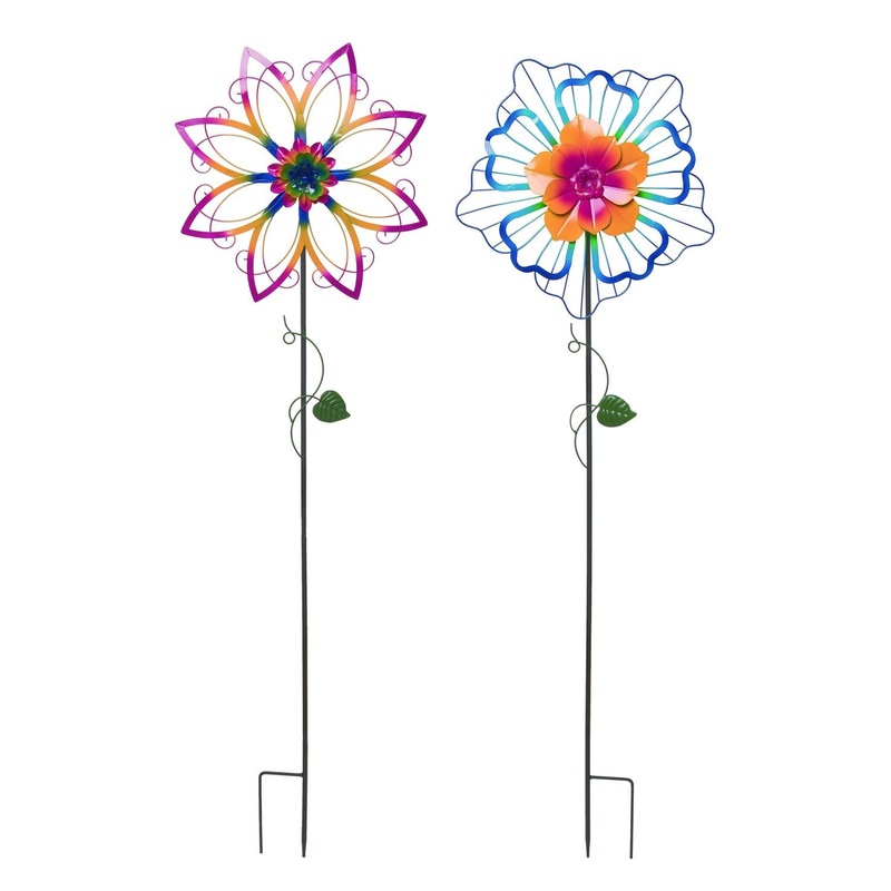 Transpac Metal Rainbow Flower Yard Stake, Set Of 2, Assortment