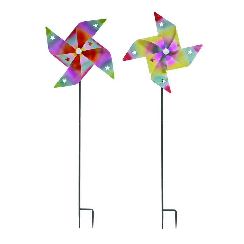 Transpac Metal Rainbow Pinwheel Spinner Yard Stake KD, Set Of 2, Assortment