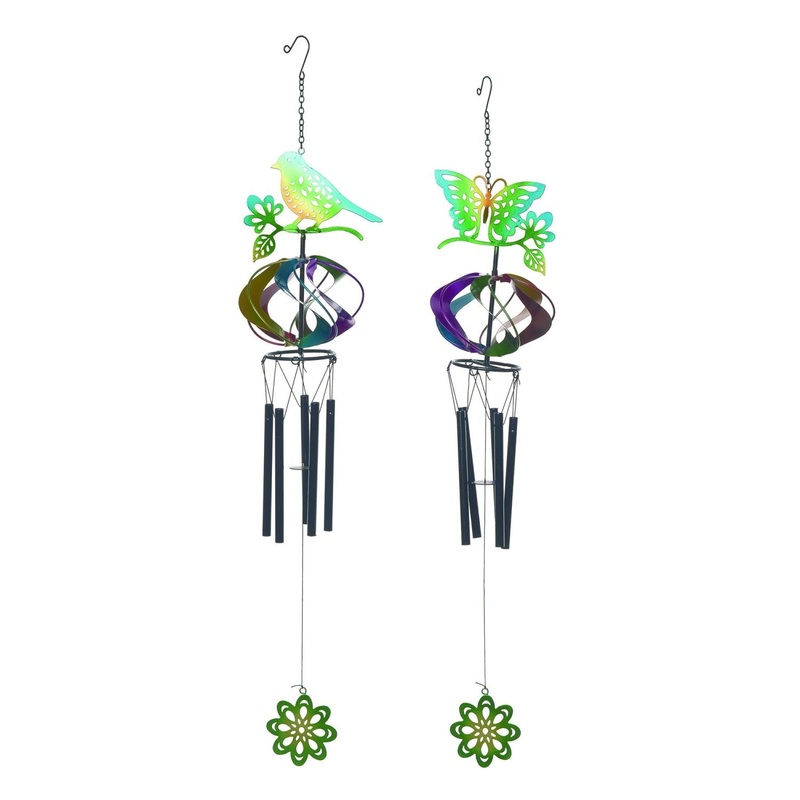 Transpac Metal Rainbow Spinner Wind Chime, Set Of 2, Assortment