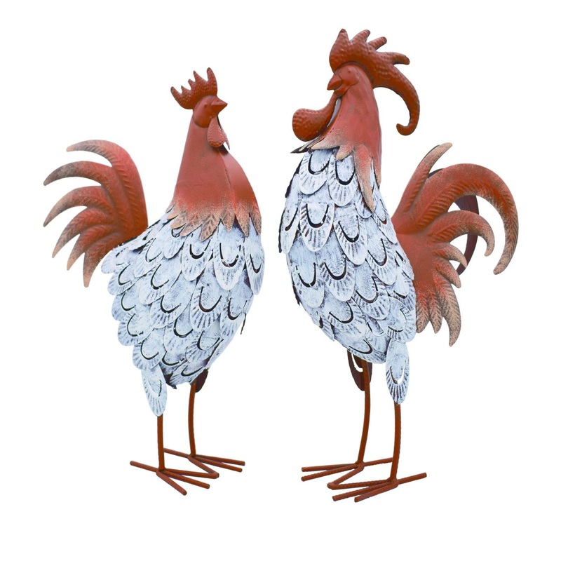 Transpac Metal Rustic Rooster, Set Of 2, Assortment
