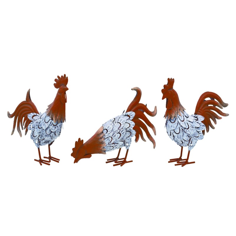 Transpac Metal Rustic Rooster, Set Of 3, Assortment