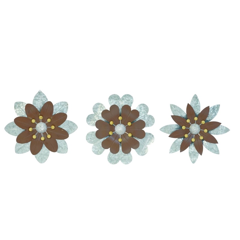 Transpac Metal Wall Flower Decor, Set Of 3, Assortment