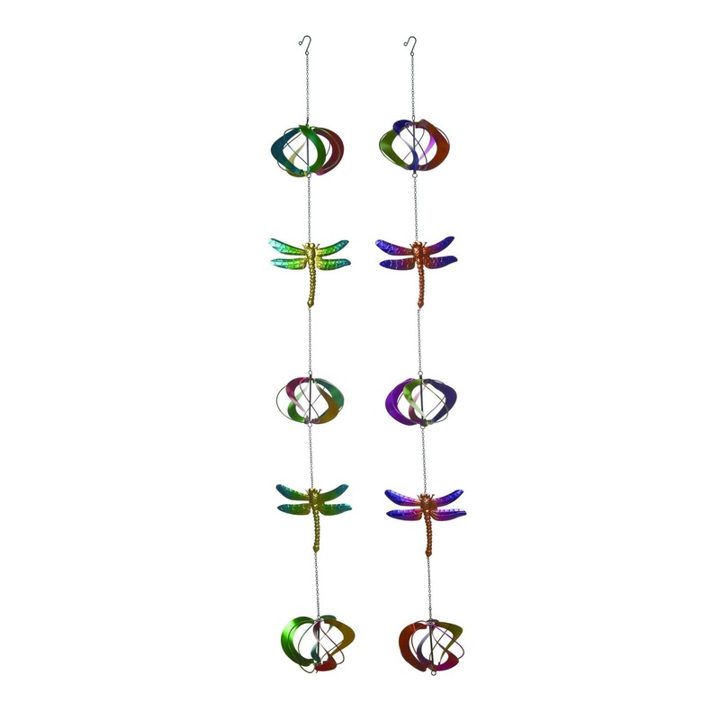 Transpac MetalRainbowDragonflyGardenRainChain, Set Of 2, Assortment
