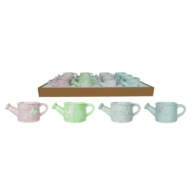 Transpac Mini Dolomite Watering Can Flower Pots In PDQ Display, Set Of 12