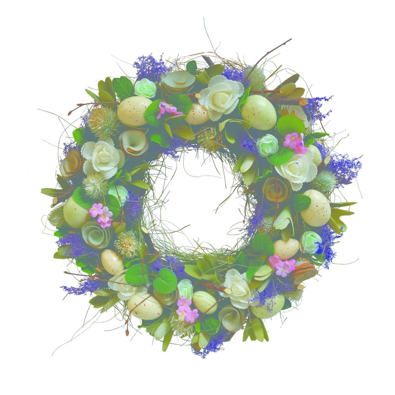 Transpac Neutral Wood Curl Flower & Egg Wreath