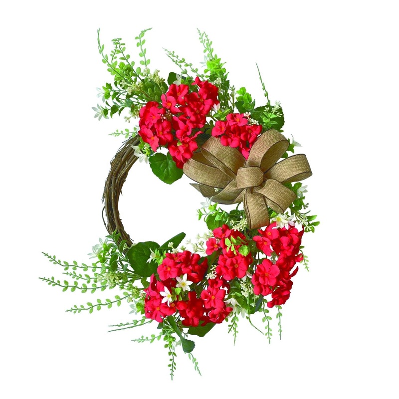 Transpac Red Geranium & Twig Wreath
