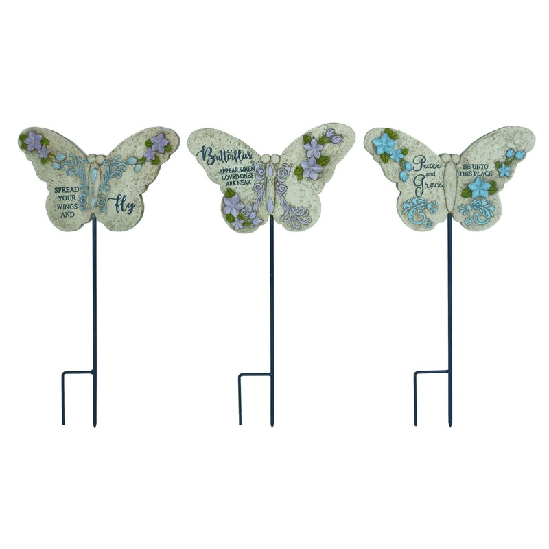 Transpac Resin Butterfly Yard Pick, Set Of 3, Assortment