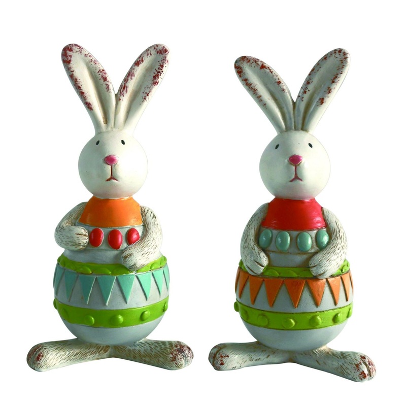 Transpac Resin Easter Egg Bunny Figurine, Set Of 2, Assortment