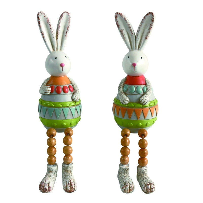 Transpac Resin Easter Egg Bunny Sitter, Set Of 2, Assortment
