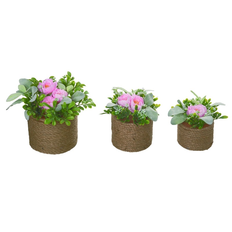 Transpac Rope Basket Floral Arrangements, Set Of 3