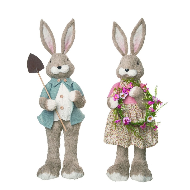 Transpac Sisal Easter Sunday Bunny Boy & Girl, Set Of 2, Assortment