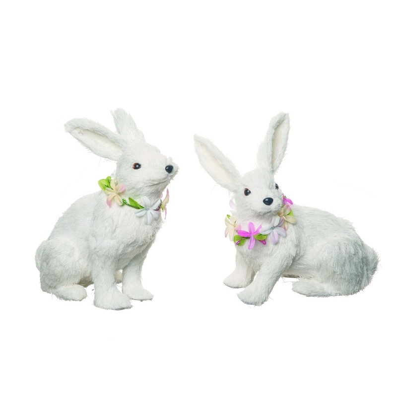 Transpac Sisal Flower Chain Bunny, Set Of 2, Assortment