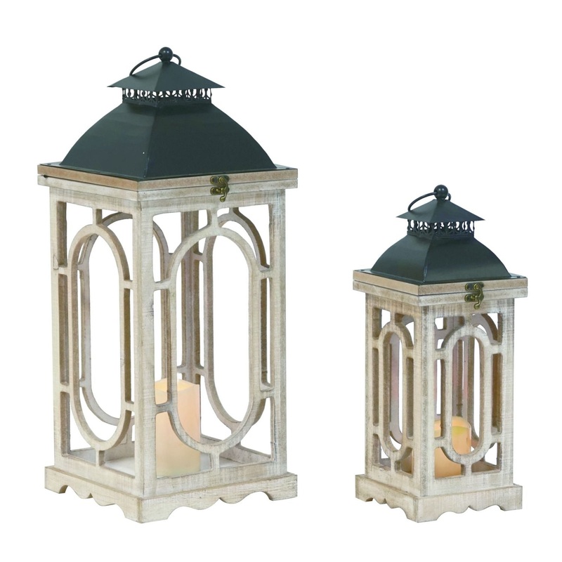 Transpac Wood/Metal Country Lanterns, Set Of 2