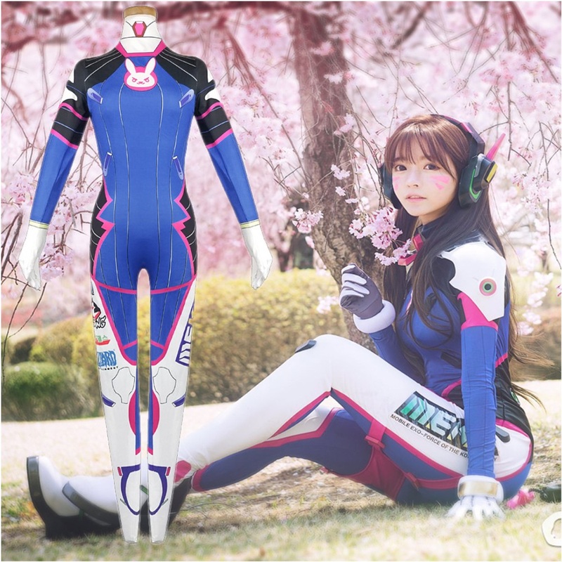 Anime Dva Cosplay Costume Overwatch Wig Tattoos Transfer Face Tattoo Sticker Game Bodysuit Plus Size