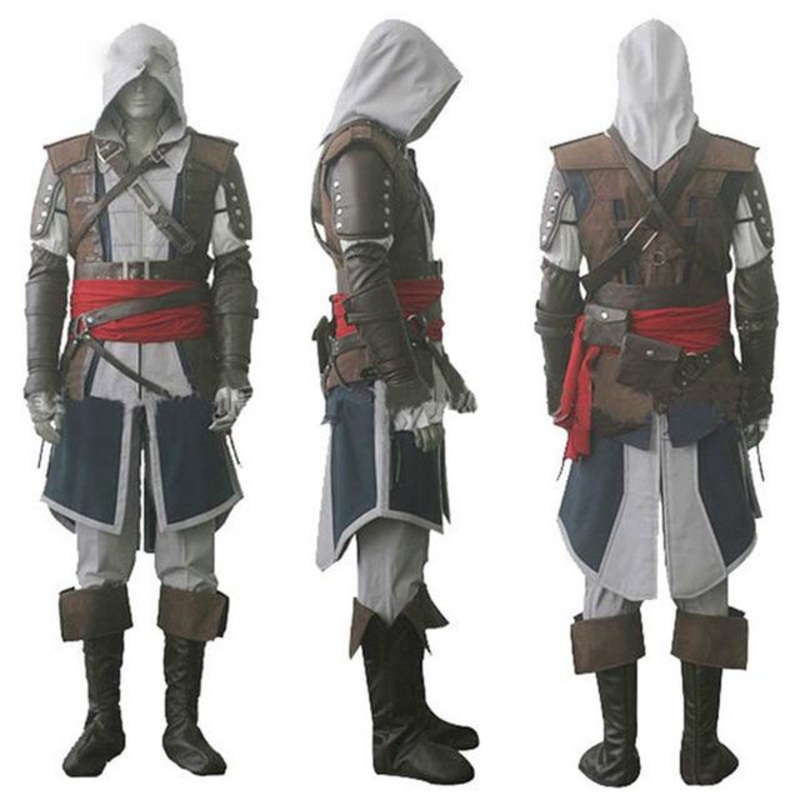 Cosrea Assassins Costume Edward Creed Black Flag Kenway Cosplay Complete Customization Suit Halloween Party