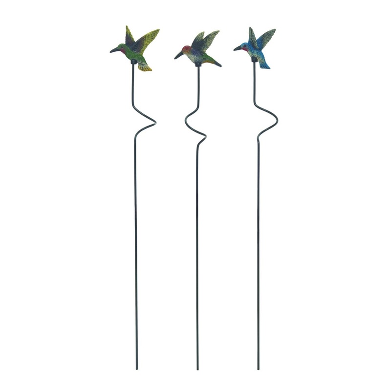 Transpac Iron Hummingbird Yard Stake, Set Of 3, Assortment
