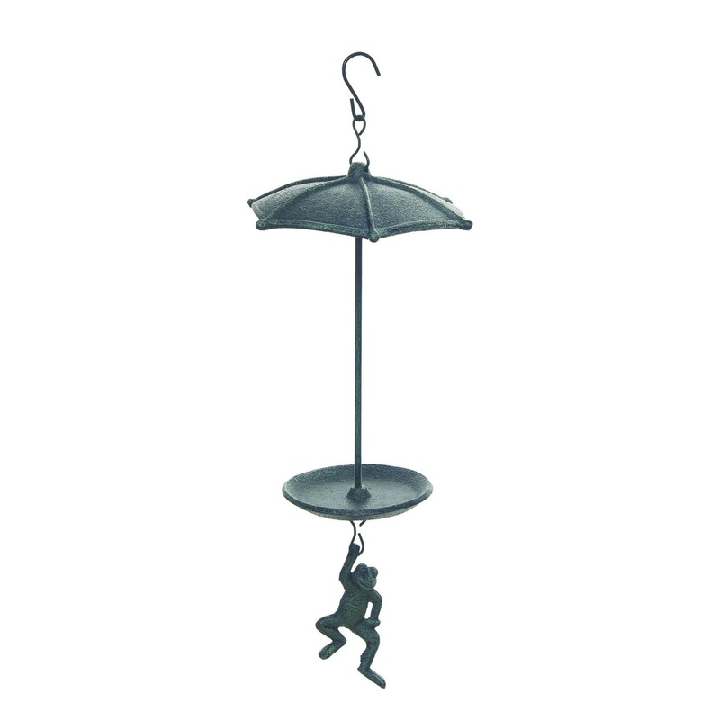 Transpac Iron Umbrella Toad Hanging Bird Feeder