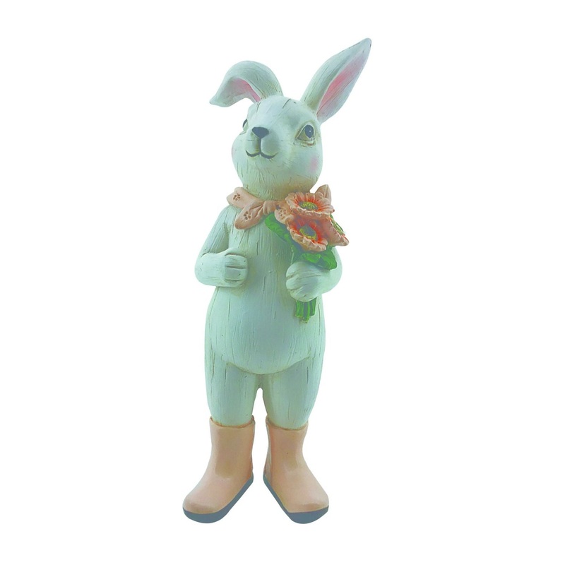 Transpac Large Resin Bunny With Rain Boots Figurine