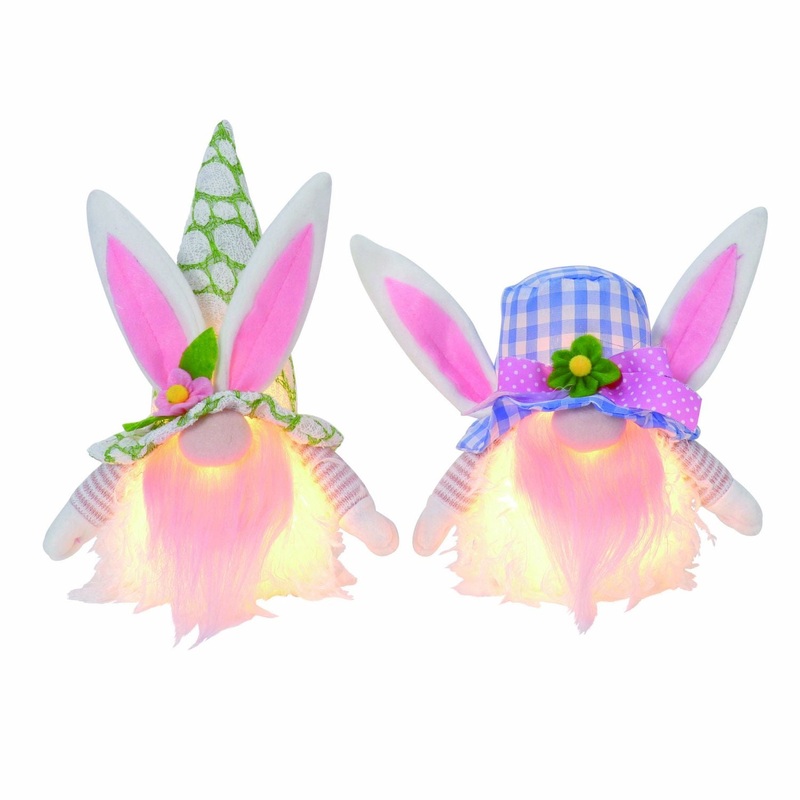 Transpac Light Up Plush Easter Gnome With Hat Sitter, Set Of 2, Assortment